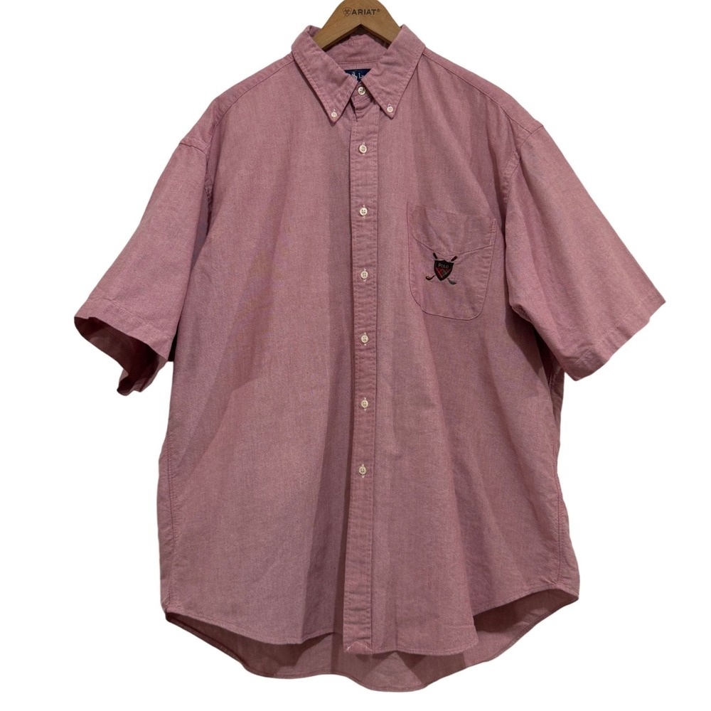 VINTAGE Ralph Lauren Tilden Mens XL Red Oxford Button Down Golf Crest Logo